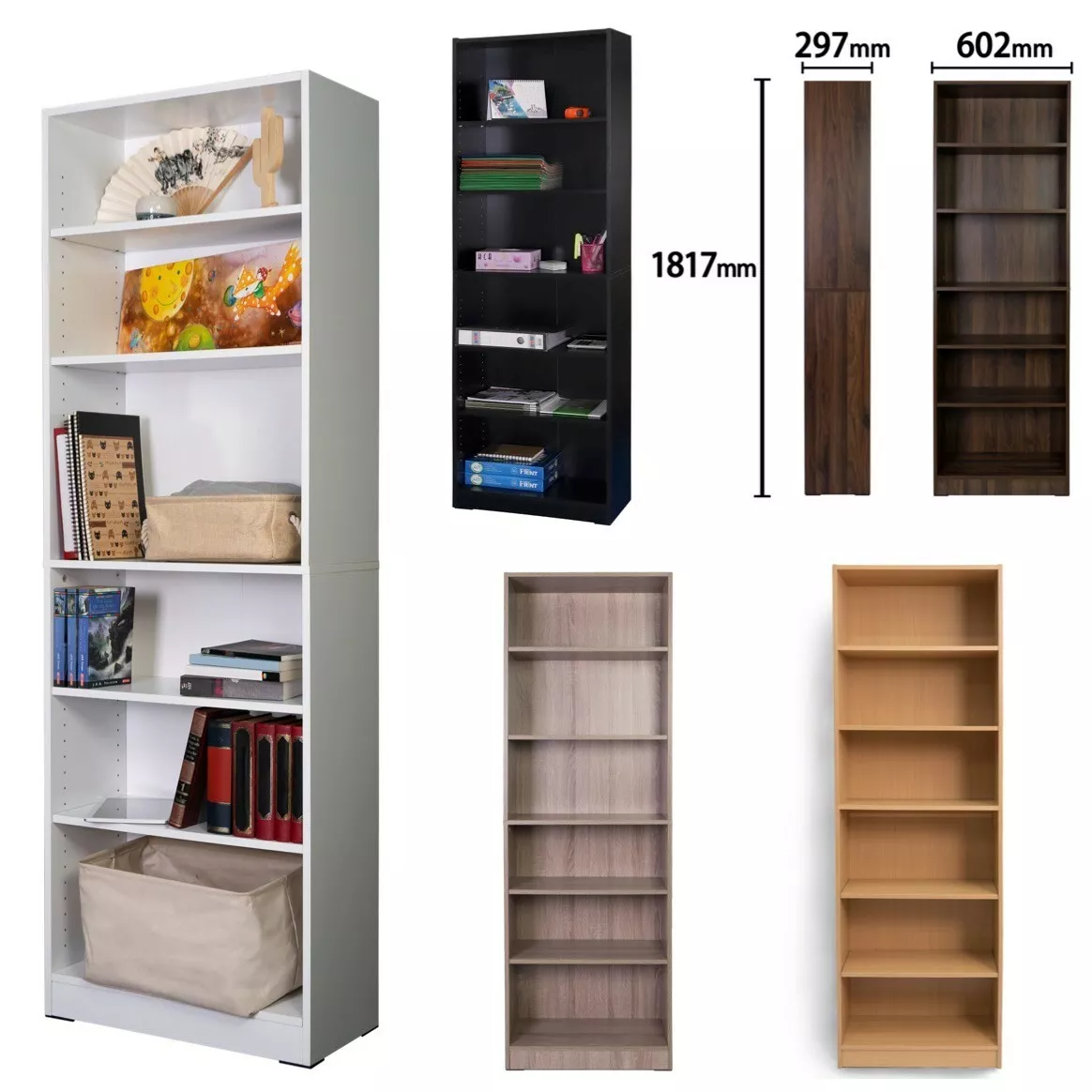 Bookcases Shelving Storage 6 Tier Tall Bookcase Ad